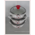 enamel cookware mini casserole sets with red PP knob and glass Lid and two side decal